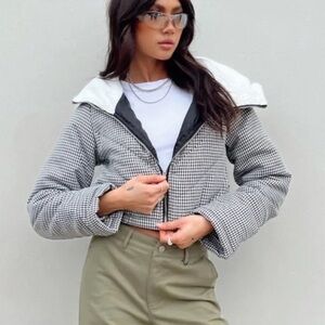 Princess Polly Black and White Houndstooth Puffer Jacket